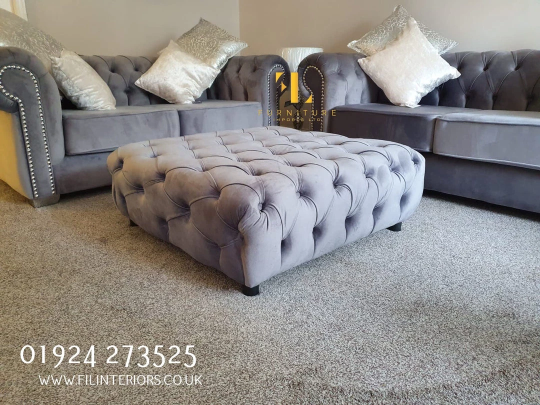 Furniture Imports LTD 3+2 SOFAS Square Chesterfield Sofa Footstool 3 Furniture Imports LTD 3+2 SOFAS Square Chesterfield Sofa Footstool