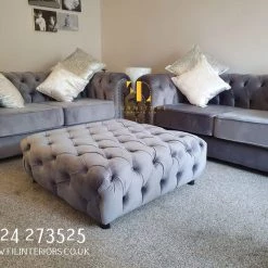 Furniture Imports LTD 3+2 SOFAS Square Chesterfield Sofa Footstool