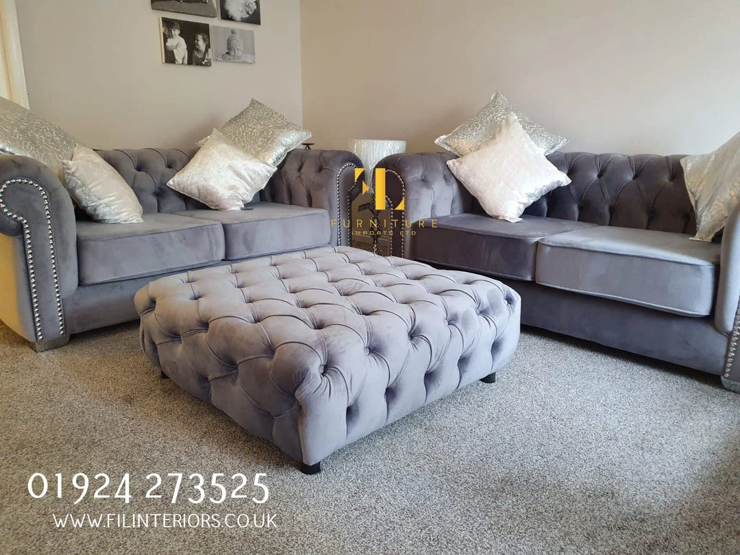 Furniture Imports LTD 3+2 SOFAS Square Chesterfield Sofa Footstool 4 Furniture Imports LTD 3+2 SOFAS Square Chesterfield Sofa Footstool