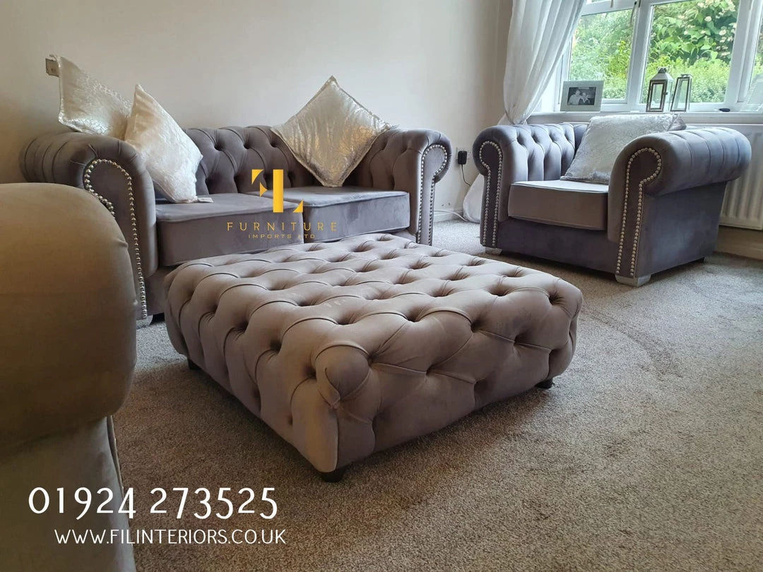 Furniture Imports LTD 3+2 SOFAS Square Chesterfield Sofa Footstool 5 Furniture Imports LTD 3+2 SOFAS Square Chesterfield Sofa Footstool