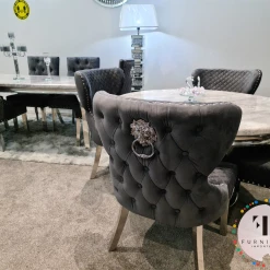 FIL Oracel Round Marble Dining Table + Valentino Velvet Dining Chair