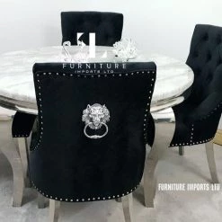 FIL Ashley Round Marble Dining Table + Majestic Velvet Dining Chair ALL DINING TABLE SET