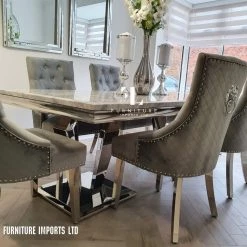 Furniture Imports LTD ALL DINING TABLE SET Phoenix Grey Marble Dining Table Set + Majestic Chairs