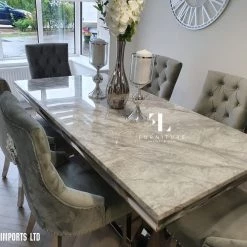 Furniture Imports LTD ALL DINING TABLE SET Phoenix Grey Marble Dining Table Set + Majestic Chairs