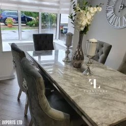 Furniture Imports LTD ALL DINING TABLE SET Phoenix Grey Marble Dining Table Set + Majestic Chairs