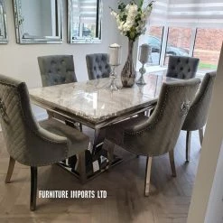 Furniture Imports LTD ALL DINING TABLE SET Phoenix Grey Marble Dining Table Set + Majestic Chairs