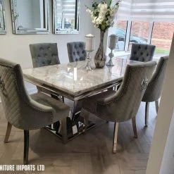 Furniture Imports LTD ALL DINING TABLE SET Phoenix Grey Marble Dining Table Set + Majestic Chairs