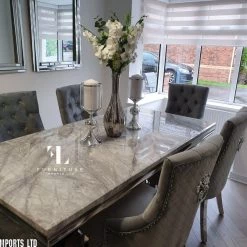 Furniture Imports LTD ALL DINING TABLE SET Phoenix Grey Marble Dining Table Set + Majestic Chairs