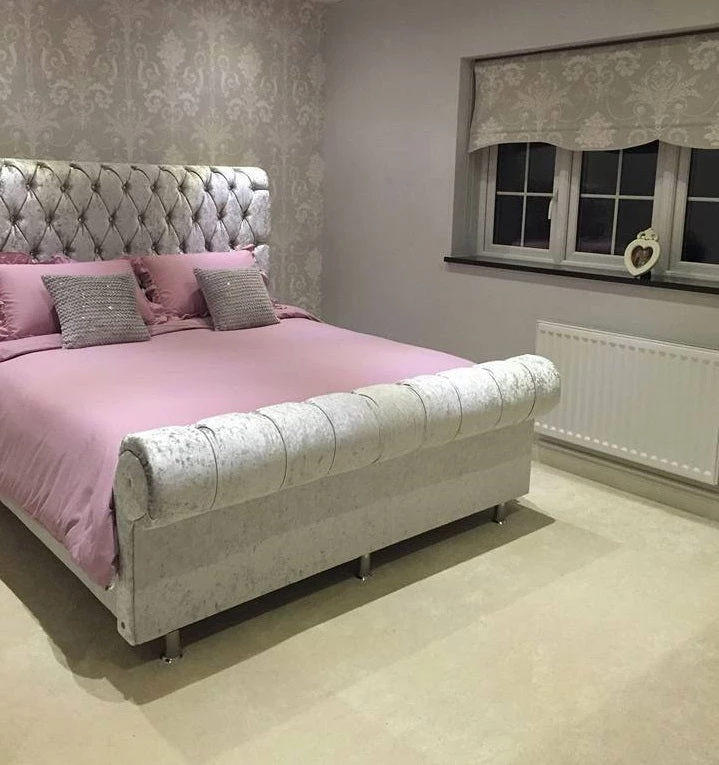 FIL CROWN SLEIGH CRUSHED VELVET BED BED COLLECTION 3 FIL CROWN SLEIGH CRUSHED VELVET BED BED COLLECTION