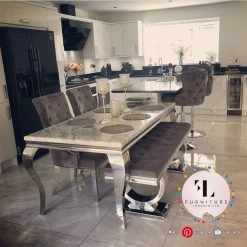 Furniture Imports LTD ALL DINING TABLE SET Chelsea Grey Marble Dining Table Set + Majestic Chairs + Arianna Bench