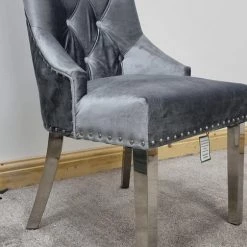 ASR INTERIOR Parklane Silver Pewter Velvet Dining Chair SALE ITEMS