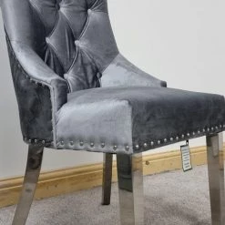 ASR INTERIOR Parklane Silver Pewter Velvet Dining Chair SALE ITEMS