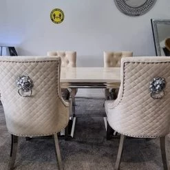 Furniture Imports LTD Phoenix Cream Marble Dining Table Set + Majestic Cream Velvet Dining Chairs ALL DINING TABLE SET