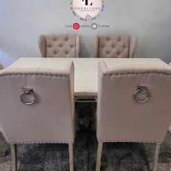 Furniture Imports LTD Chelsea Cream Dining Table Set + Orlando Circle Knockerback Dining Chairs ALL DINING TABLE SET