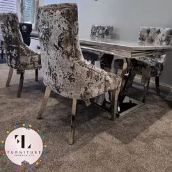 Furniture Imports LTD Phoenix Grey Marble Dining Table Set + Lustro Velvet Dining Chairs
