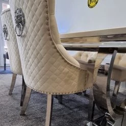 Furniture Imports LTD ALL DINING TABLE SET Arianna Mirrored Cream Marble Effect Dining Table Set + Majestic Cream Dining Chairs