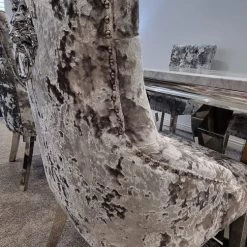 Furniture Imports LTD Phoenix Grey Marble Dining Table Set + Lustro Velvet Dining Chairs