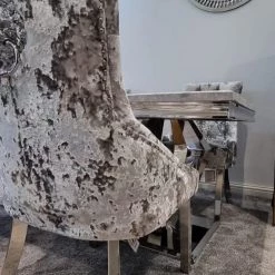 Furniture Imports LTD Phoenix Grey Marble Dining Table Set + Lustro Velvet Dining Chairs
