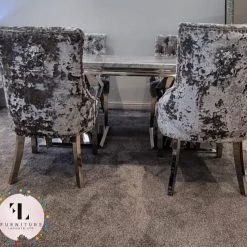 Furniture Imports LTD Phoenix Grey Marble Dining Table Set + Lustro Velvet Dining Chairs
