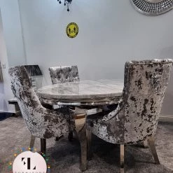 FIL Ashley Round Marble Dining Table + Lustro Velvet Dining Chair ALL DINING TABLE SET