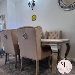 Furniture Imports LTD Chelsea Cream Dining Table Set + Orlando Circle Knockerback Dining Chairs ALL DINING TABLE SET