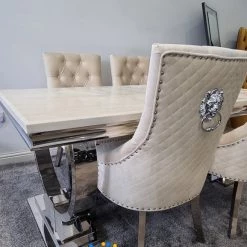 Furniture Imports LTD ALL DINING TABLE SET Arianna Mirrored Cream Marble Effect Dining Table Set + Majestic Cream Dining Chairs