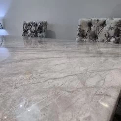 Furniture Imports LTD Phoenix Grey Marble Dining Table Set + Lustro Velvet Dining Chairs