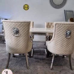 Furniture Imports LTD Phoenix Cream Marble Dining Table Set + Majestic Cream Velvet Dining Chairs ALL DINING TABLE SET