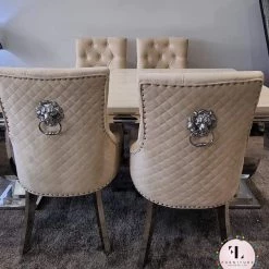 Furniture Imports LTD ALL DINING TABLE SET Arianna Mirrored Cream Marble Effect Dining Table Set + Majestic Cream Dining Chairs