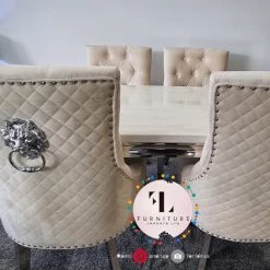 Furniture Imports LTD Chelsea Cream Dining Table Set + Majestic Cream Lion Knockerback Dining Chairs