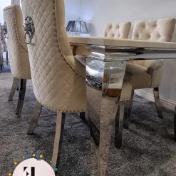 Furniture Imports LTD Chelsea Cream Dining Table Set + Majestic Cream Lion Knockerback Dining Chairs