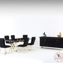 Furniture Imports LTD Luna Dining Table Set In Black With Gold Legs + 6 Dining Chairs SALE ITEMS