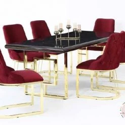 Furniture Imports LTD Anka Dining Table Set In Black With Gold Legs ALL DUBAI DINING & OCCATIONAL RANGES