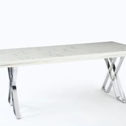 Furniture Imports LTD Luna Dining Table Set In White With Black Or Grey Chairs Chrome Legs