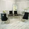 Furniture Imports LTD Imperial Grey Dining Table + Majestic Lion Knocker Back Plush Velvet Dining Chairs