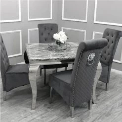 Furniture Imports LTD Imperial Solid Marble Table With 4 Sofia Lion Knocker Chairs