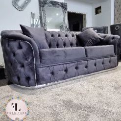 TURKISH Khalifah Sofa 3+2 - Steel & Chrome Plush Velvet