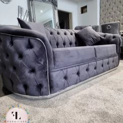 TURKISH Khalifah Sofa 3+2 - Steel & Chrome Plush Velvet