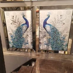 Furniture Imports LTD 3D Glitter Peacock Wall Art Set Of 2