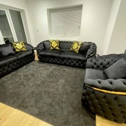 TURKISH SALE ITEMS BVLGARI 3+2 SEATER BLACK VELVET + GOLD DETAILING