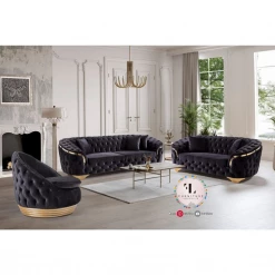 TURKISH SALE ITEMS BVLGARI 3+2 SEATER BLACK VELVET + GOLD DETAILING