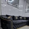 TURKISH NEW ARRIVALS - STOCK Ambassador Corner Sofa Range In Black & Gold Plush Velvet - 270cm X 270cm