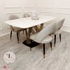 Furnish 365 ALL DINING TABLE SET Orion Gold 1.8 Polar White Sintered Stone Top + Astra Leather Dining Chair