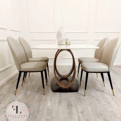 Furnish 365 Orion Gold 1.8 Polar White Sintered Stone Top + Sienna Dining Chairs