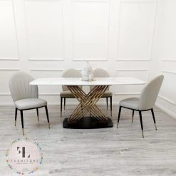 Furnish 365 Orion Gold 1.8 Polar White Sintered Stone Top + Sienna Dining Chairs