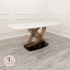 Furnish 365 Orion Gold 1.8 Polar White Sintered Stone Top + Sienna Dining Chairs