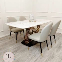 Furnish 365 Orion Gold 1.8 Polar White Sintered Stone Top + Sienna Dining Chairs