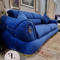 TURKISH Castillo Velvet Sofa 3+2 In Sapphire & Gold Plush Velvet SALE ITEMS