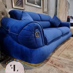 TURKISH Castillo Velvet Sofa 3+2 In Sapphire & Gold Plush Velvet SALE ITEMS