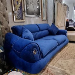 TURKISH Castillo Velvet Sofa 3+2 In Sapphire & Gold Plush Velvet SALE ITEMS